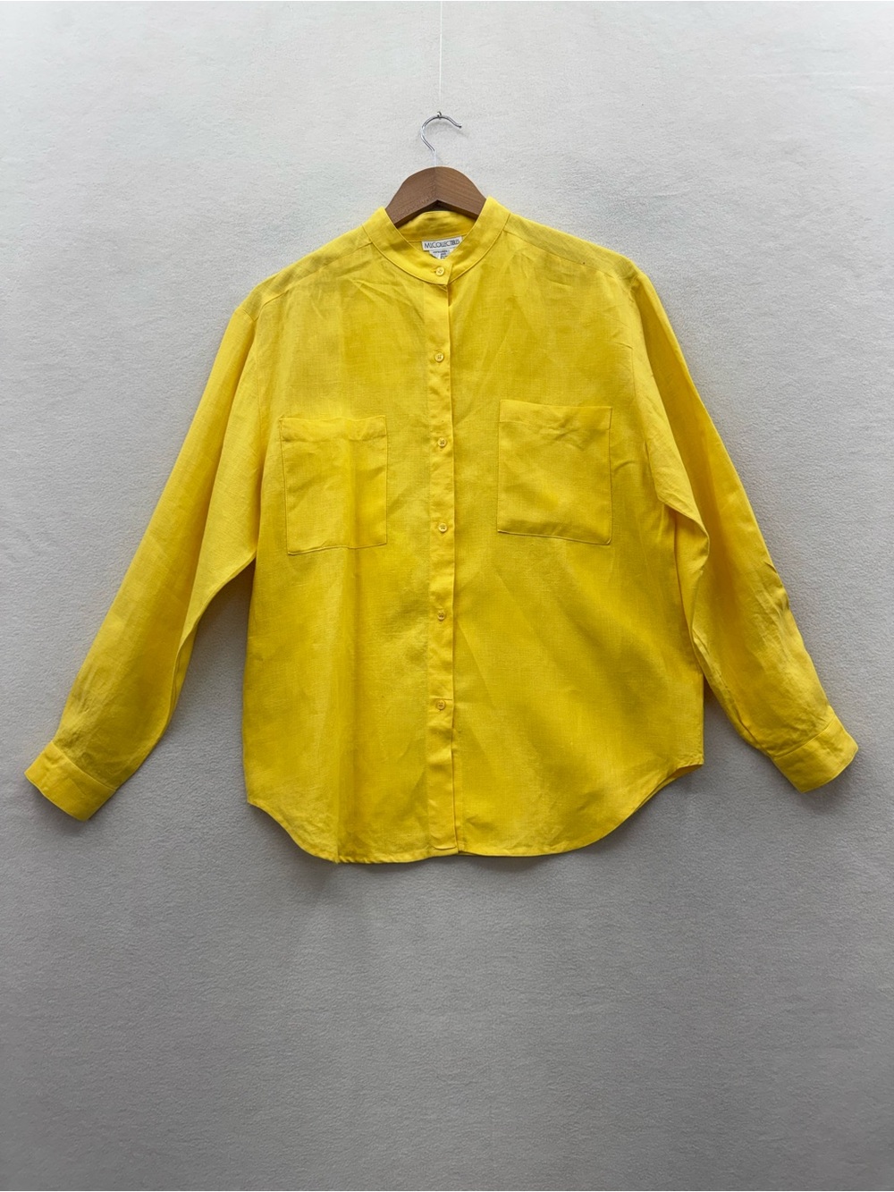 M.I. Collectibles Women’s Large 100% Linen Button Down Shirt Yellow Vintage